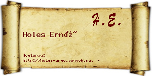 Holes Ernő névjegykártya